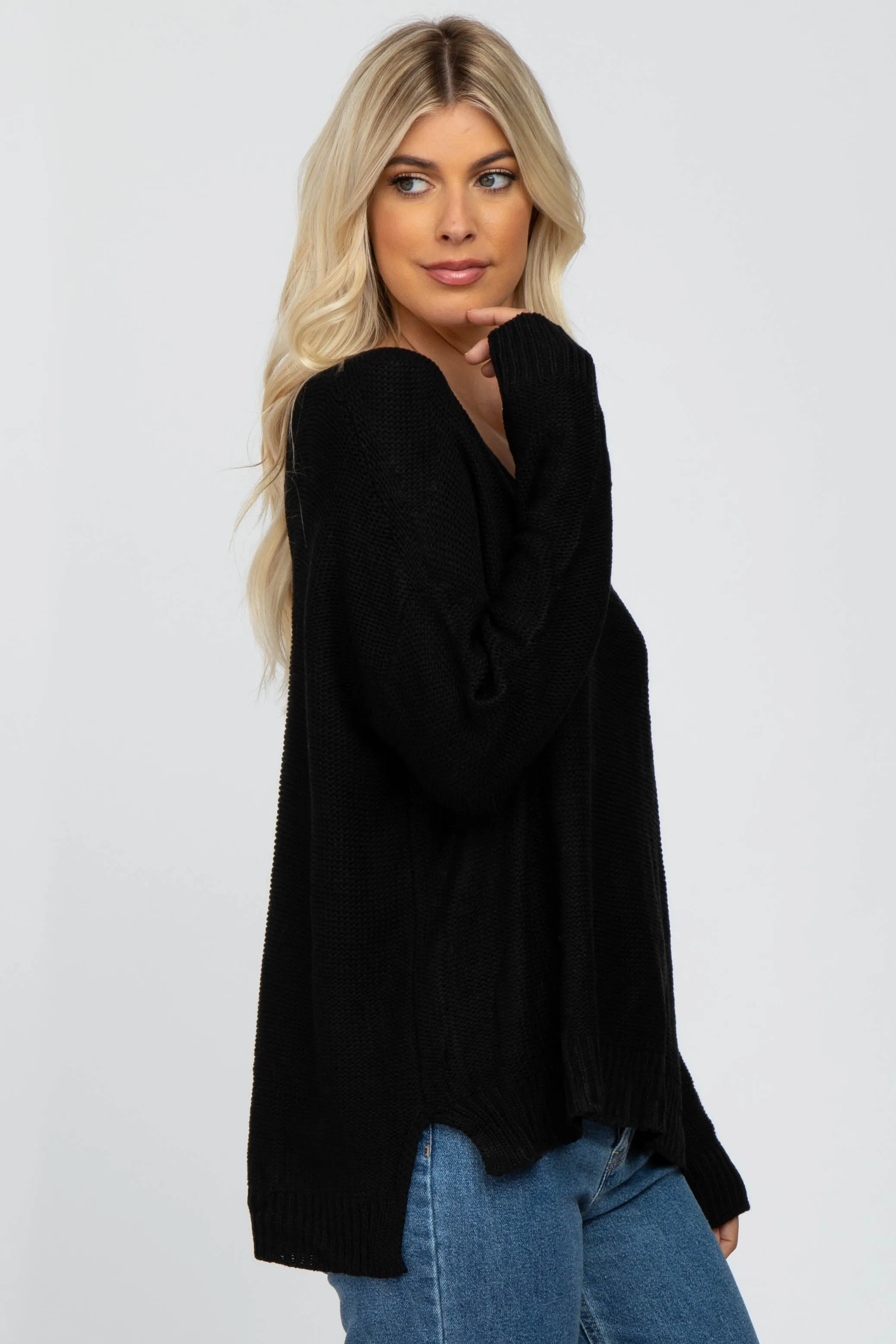 Black Side Slit Knit Sweater sold by Pinkblush product image thumbnail 2