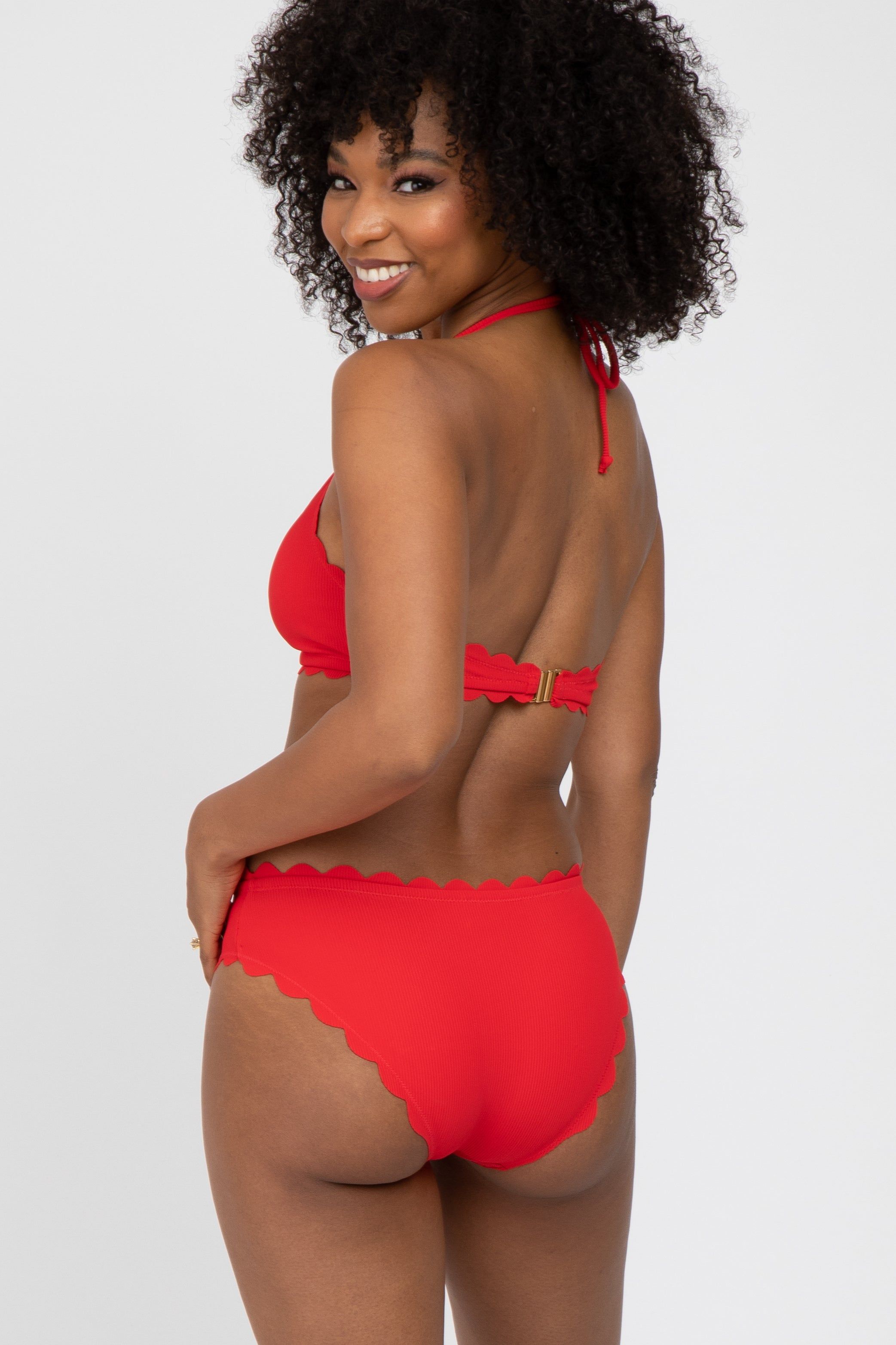 Red Ribbed Scalloped Two-Piece Bikini Set sold by Pinkblush product image thumbnail 3