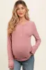 Mauve Button Front Soft Knit Long Sleeve Henley Maternity Top sold by Pinkblush