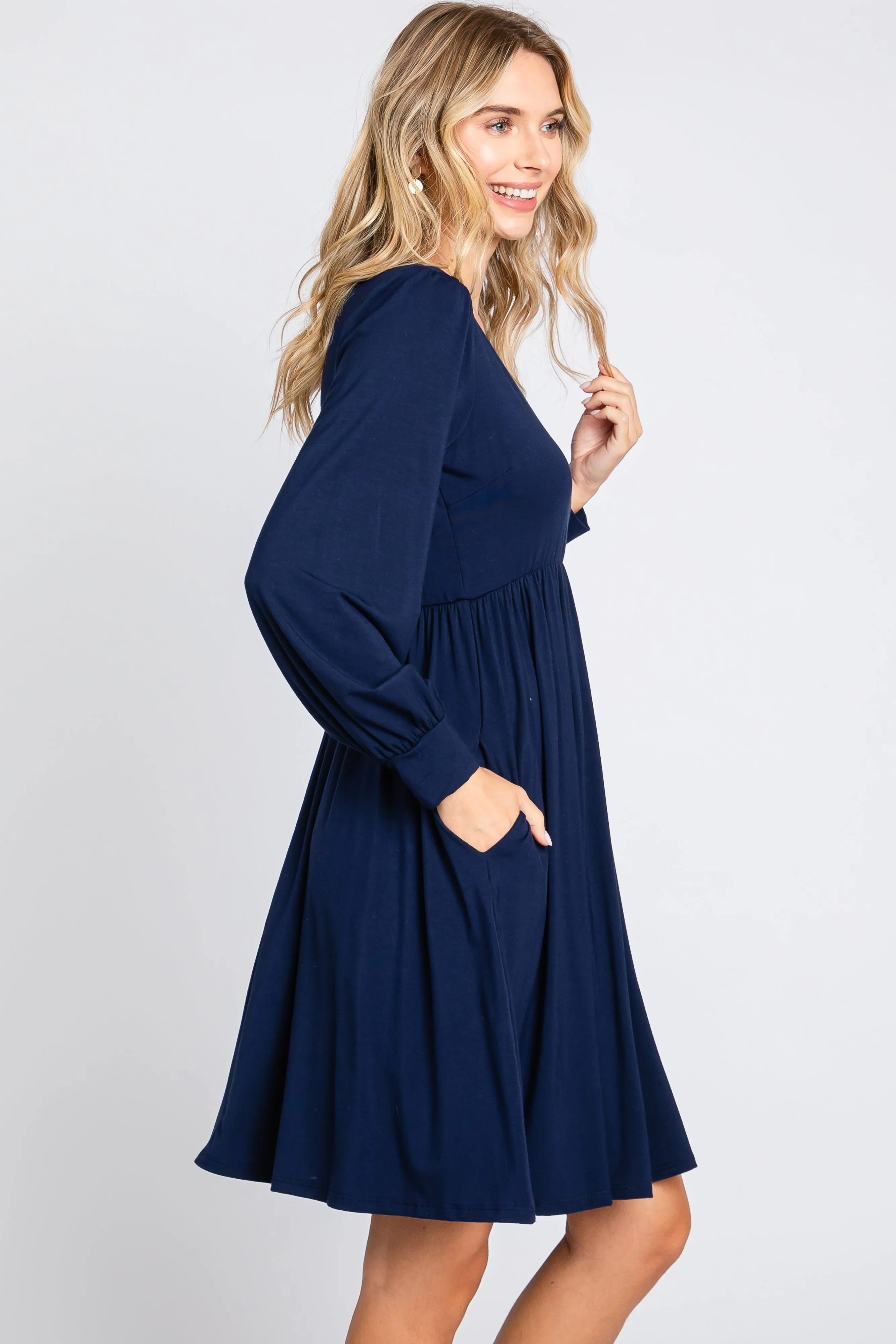 Navy Long Puff Sleeve Dress sold by Pinkblush product image thumbnail 3