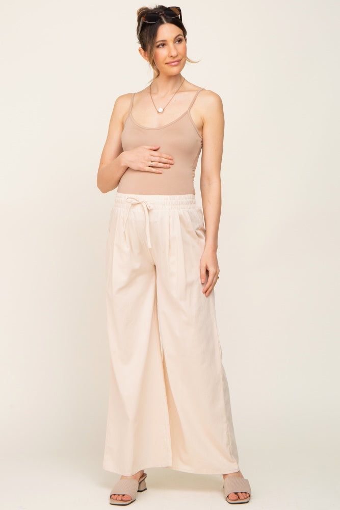 Cream Drawstring Wide Leg Maternity Pants sold by Pinkblush product image thumbnail 5