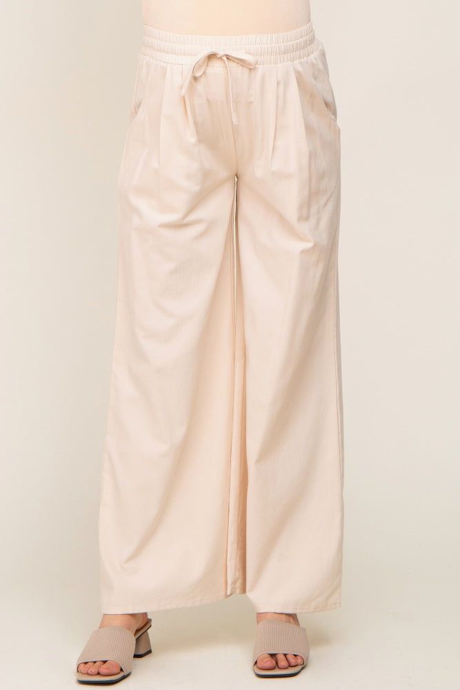 Cream Drawstring Wide Leg Maternity Pants sold by Pinkblush product image thumbnail 2