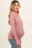 Mauve Button Front Soft Knit Long Sleeve Henley Maternity Top sold by Pinkblush