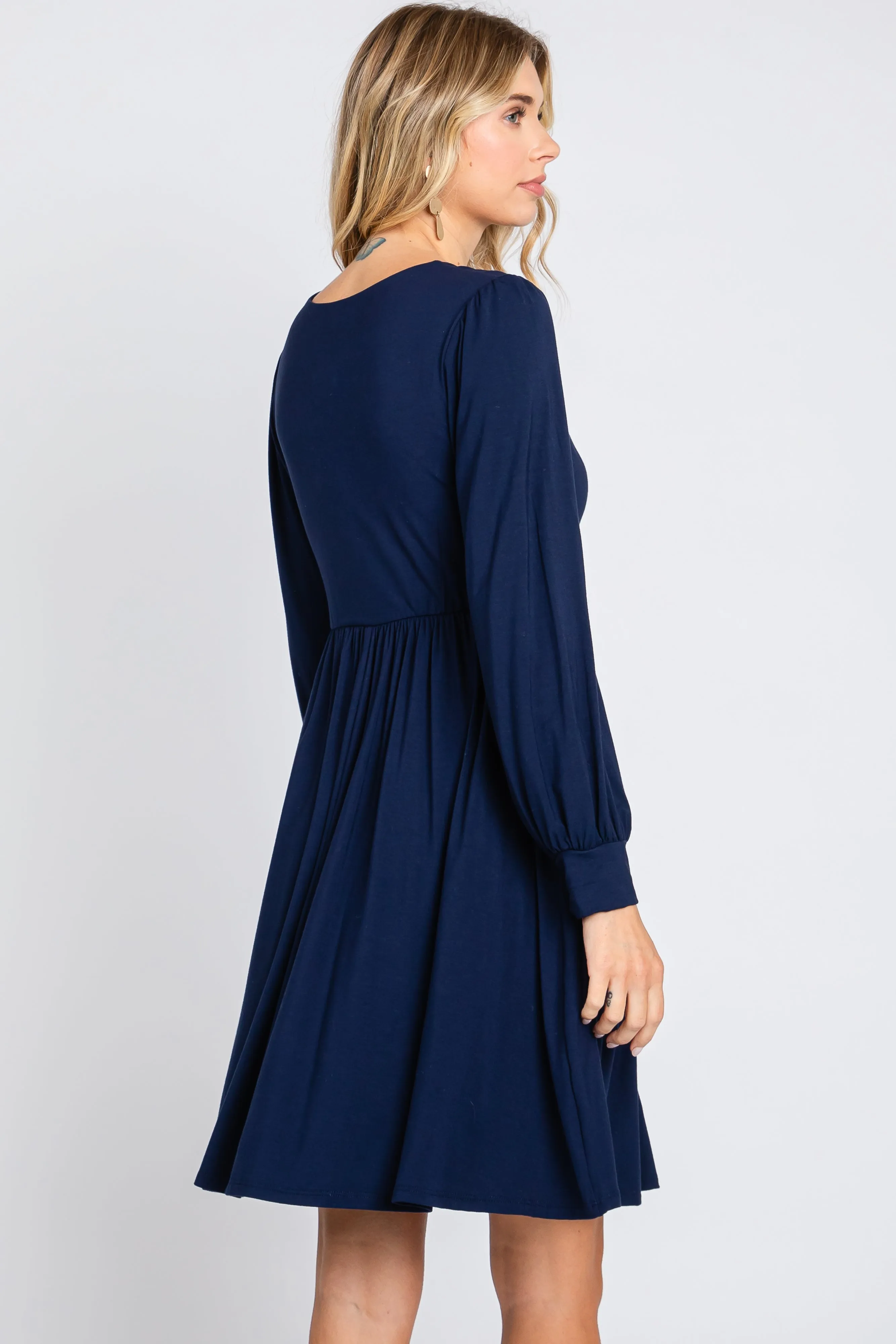 Navy Long Puff Sleeve Dress sold by Pinkblush product image thumbnail 4