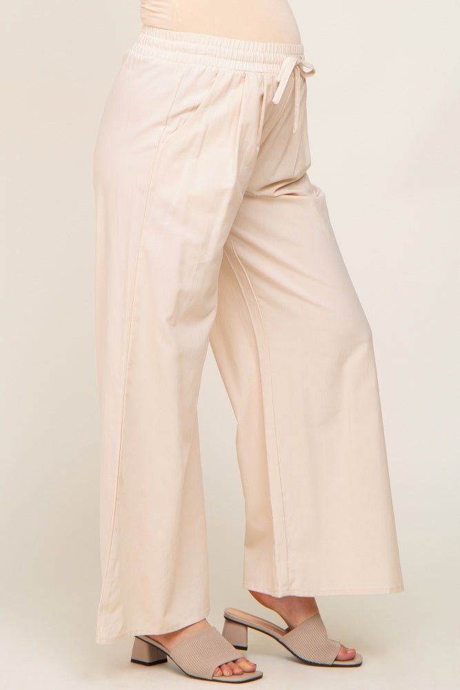 Cream Drawstring Wide Leg Maternity Pants sold by Pinkblush product image thumbnail 3