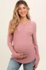 Mauve Button Front Soft Knit Long Sleeve Henley Maternity Top sold by Pinkblush