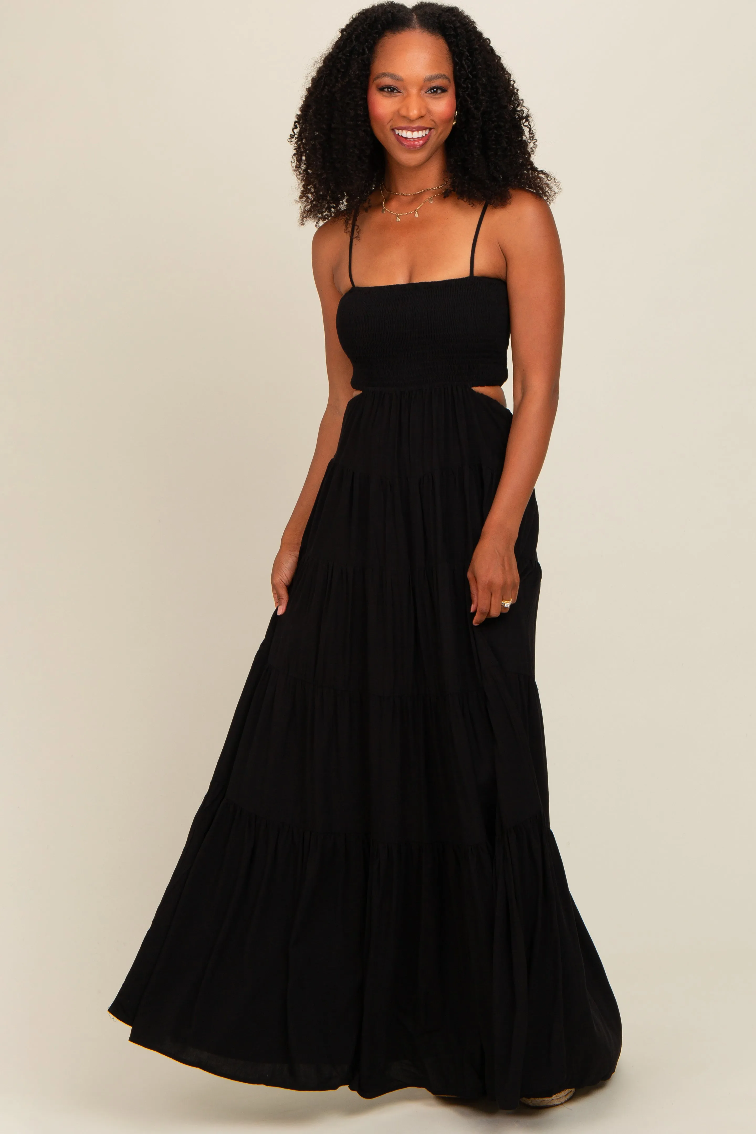 Black Smocked Cutout Maternity Maxi Dress sold by Pinkblush product image thumbnail 3