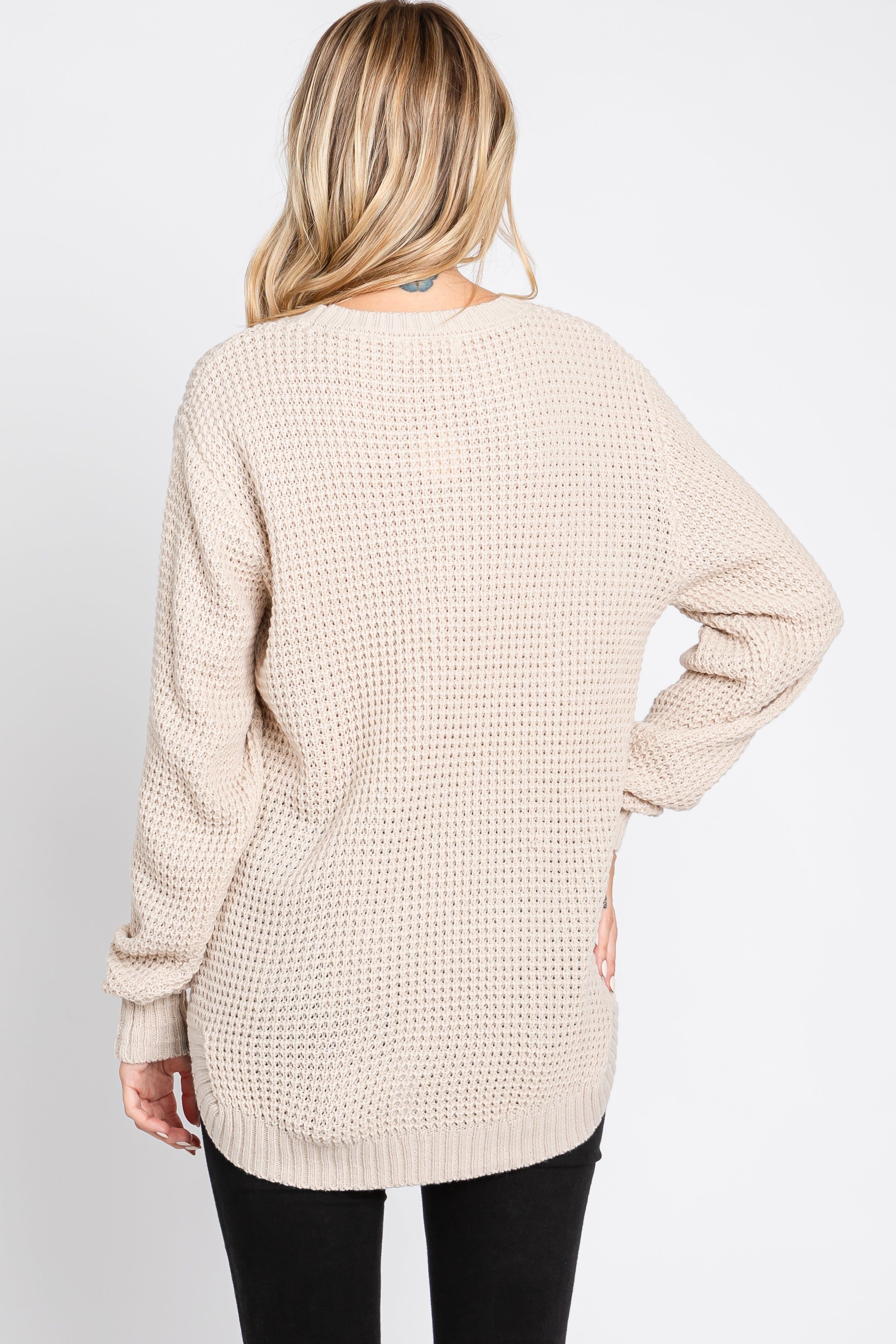 Beige Waffle Knit Round Hem Sweater sold by Pinkblush product image thumbnail 3