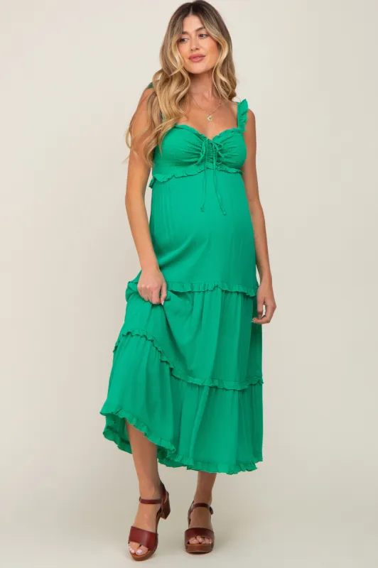 Green Ruffle Accent Maternity Midi Dress sold by Pinkblush