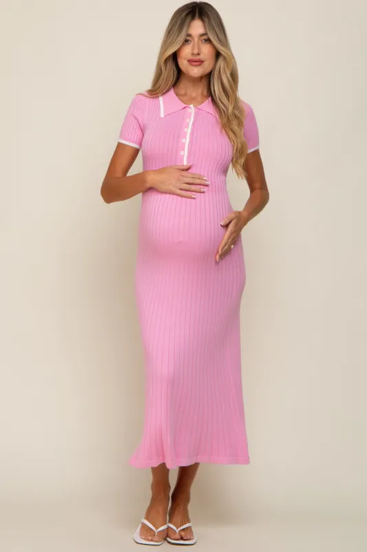 Pink Collared Knit Maternity Midi Dress sold by Pinkblush