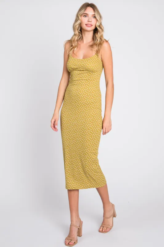 Lime Floral Rib Knit Sleeveless Midi Dress sold by Pinkblush