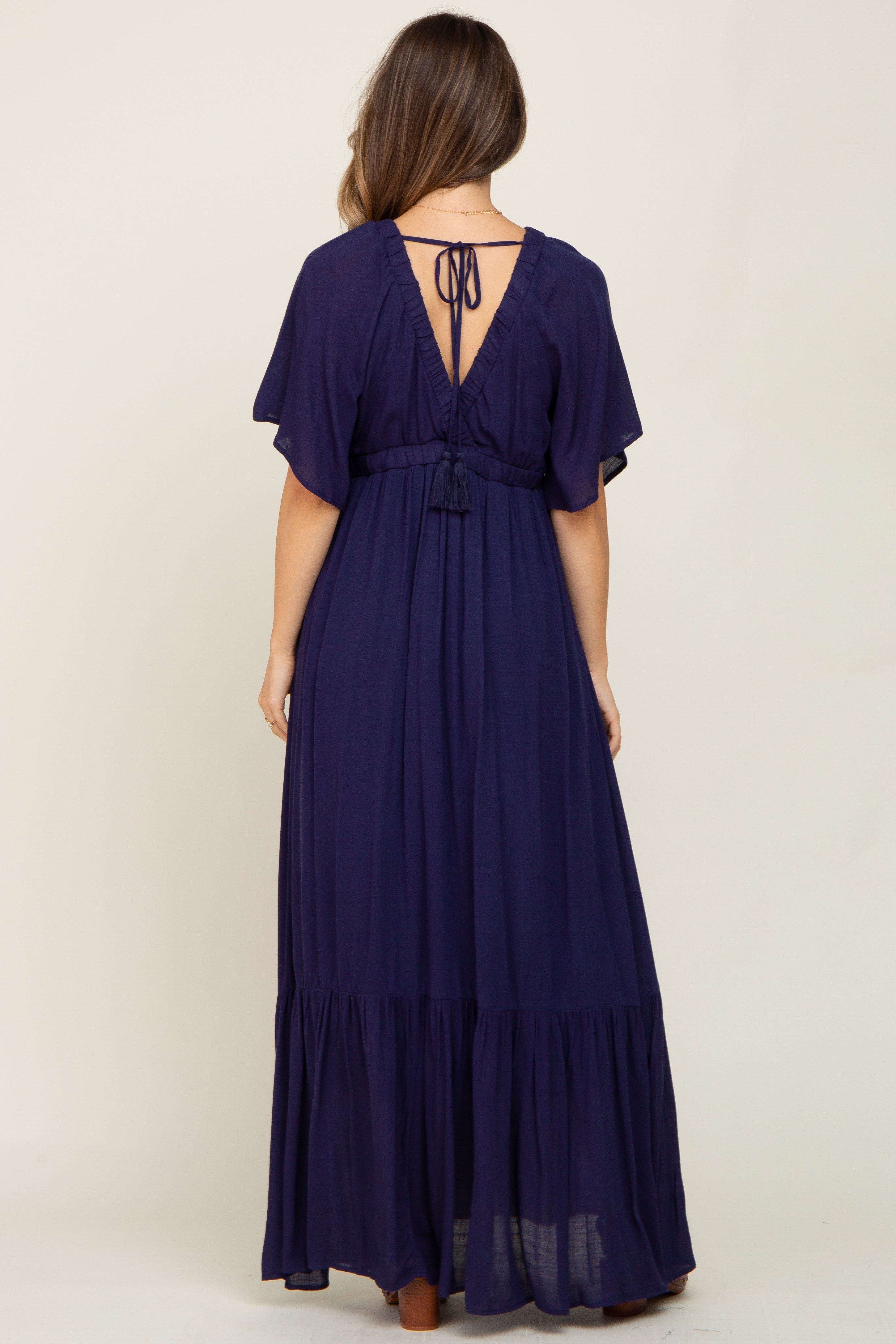 Navy V-Neck Flounce Sleeve Maternity Maxi Dress sold by Pinkblush product image thumbnail 3