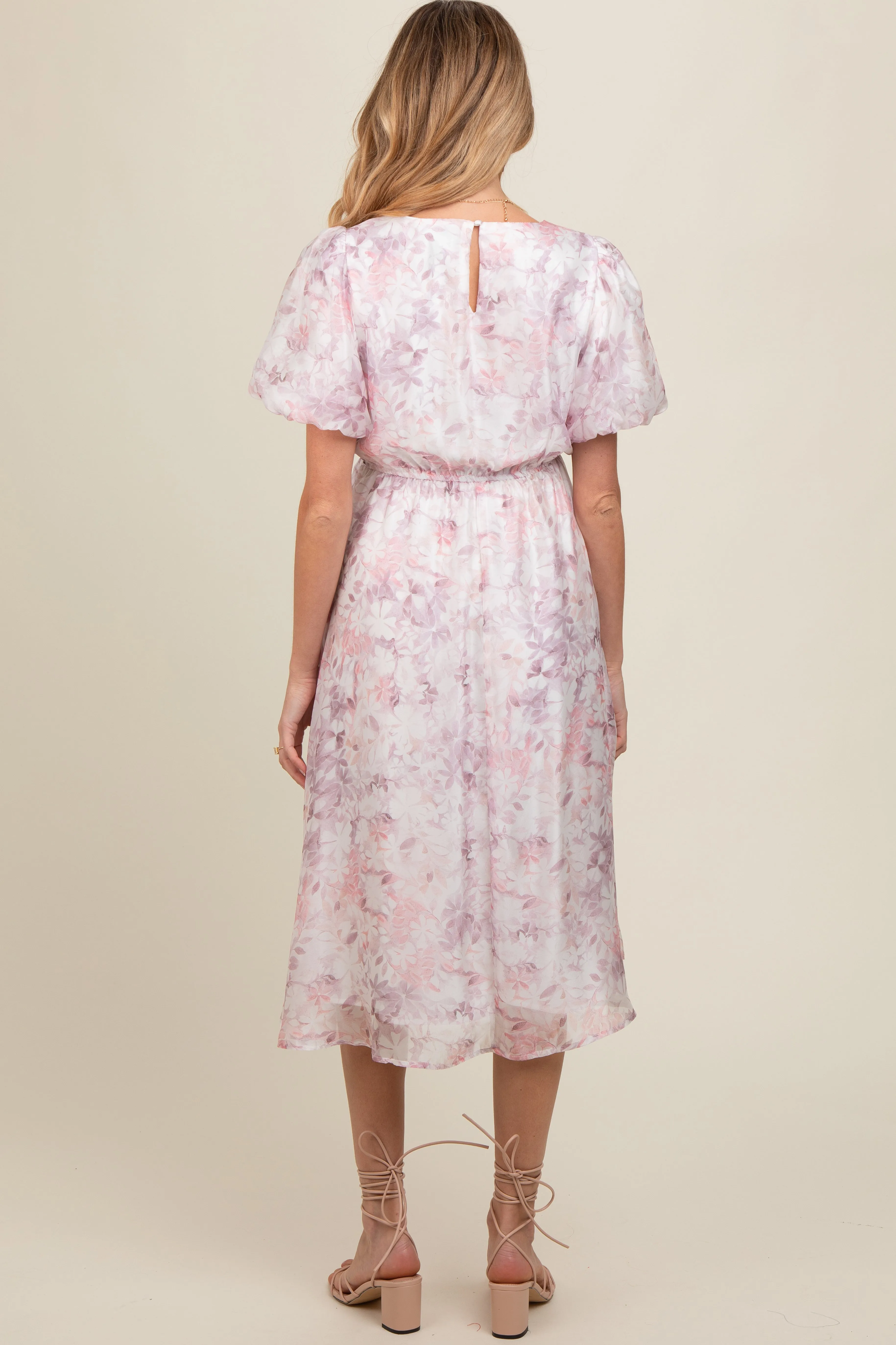 Pink Lavender Floral Puff Sleeve Maternity Dress sold by Pinkblush product image thumbnail 5