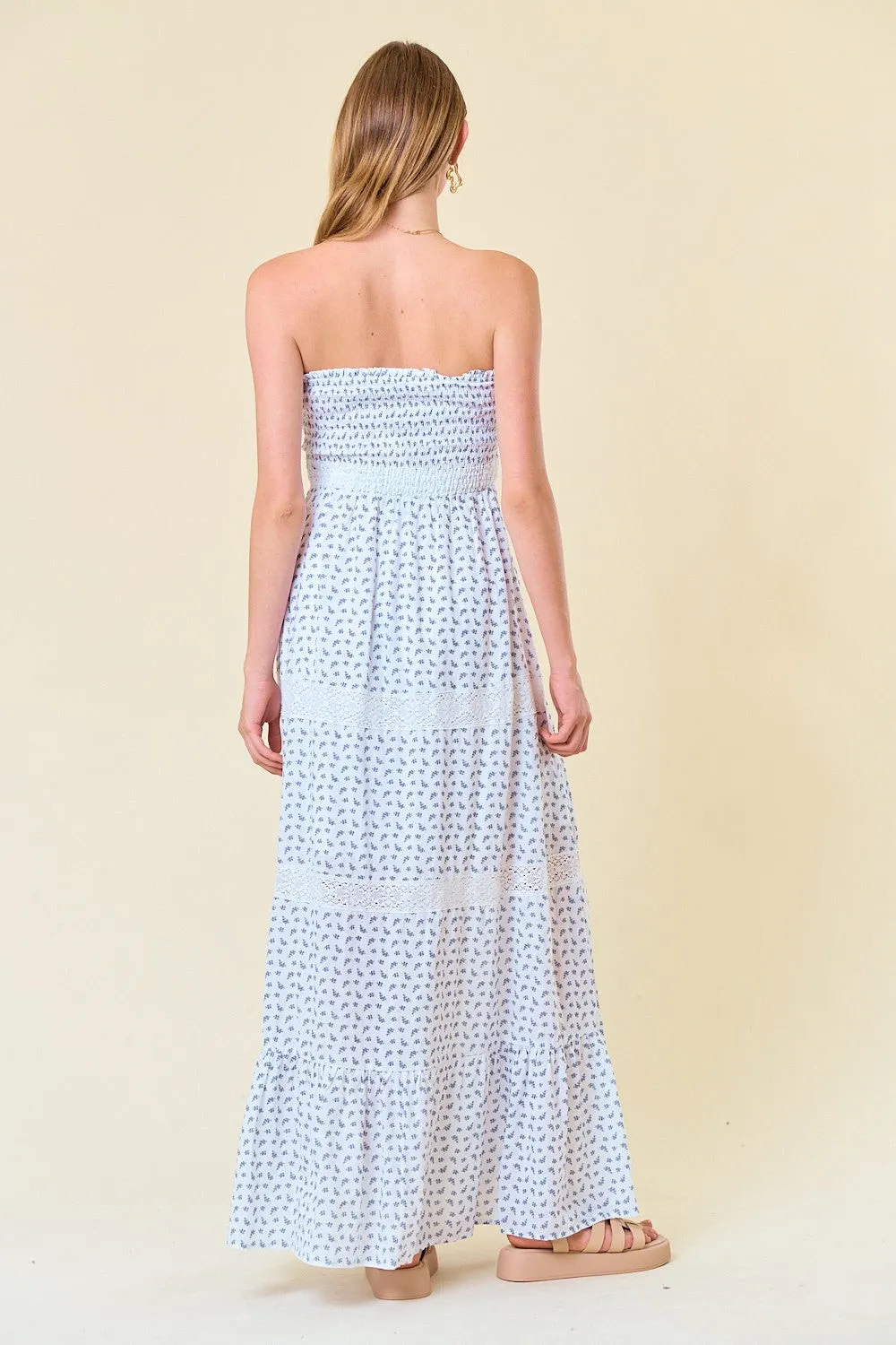 Off White Embroidered Trim Smocked Tube Maxi Dress sold by Pinkblush product image thumbnail 3