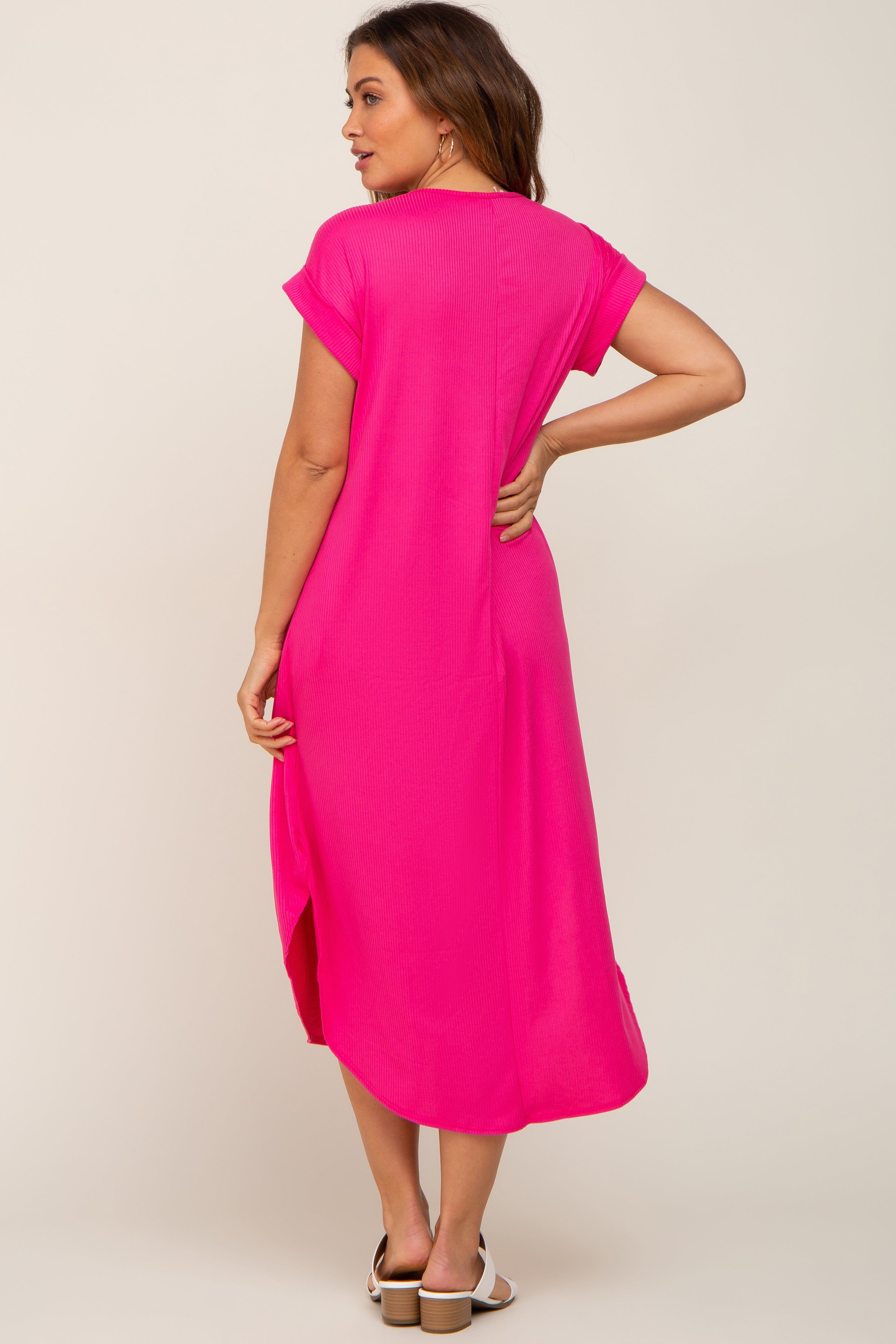Fuchsia Ribbed Round Hi-Lo Hem Maternity Dress sold by Pinkblush product image thumbnail 3