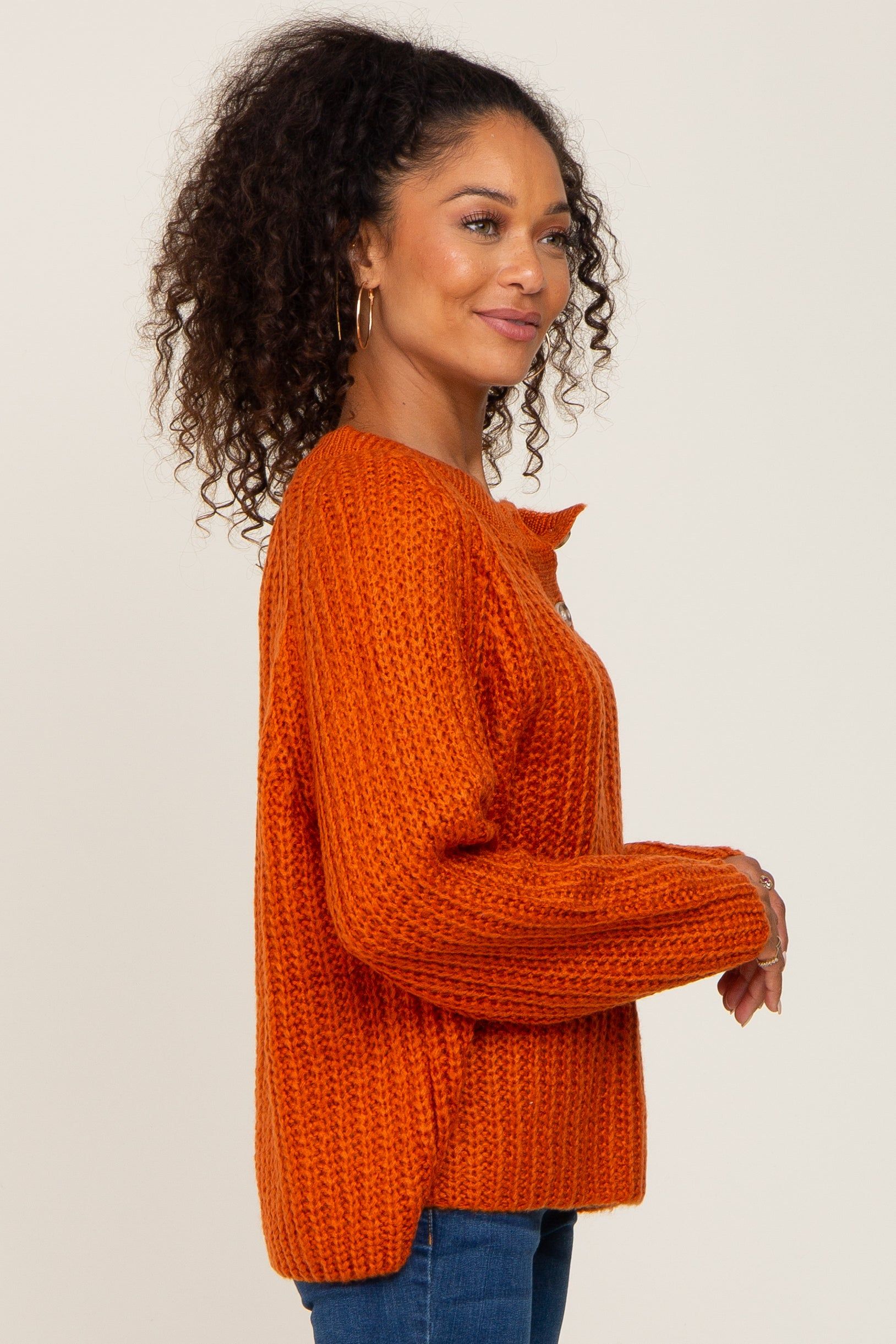 Rust Open Knit Button Front Sweater sold by Pinkblush product image thumbnail 2