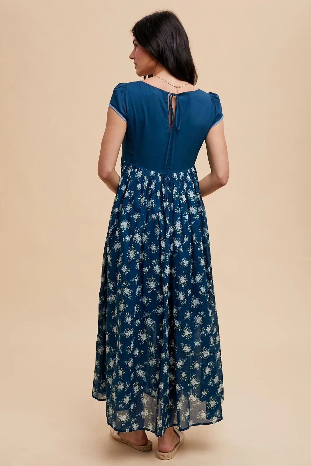 Navy Blue Floral Lace V-Neck Maxi Dress sold by Pinkblush product image thumbnail 3