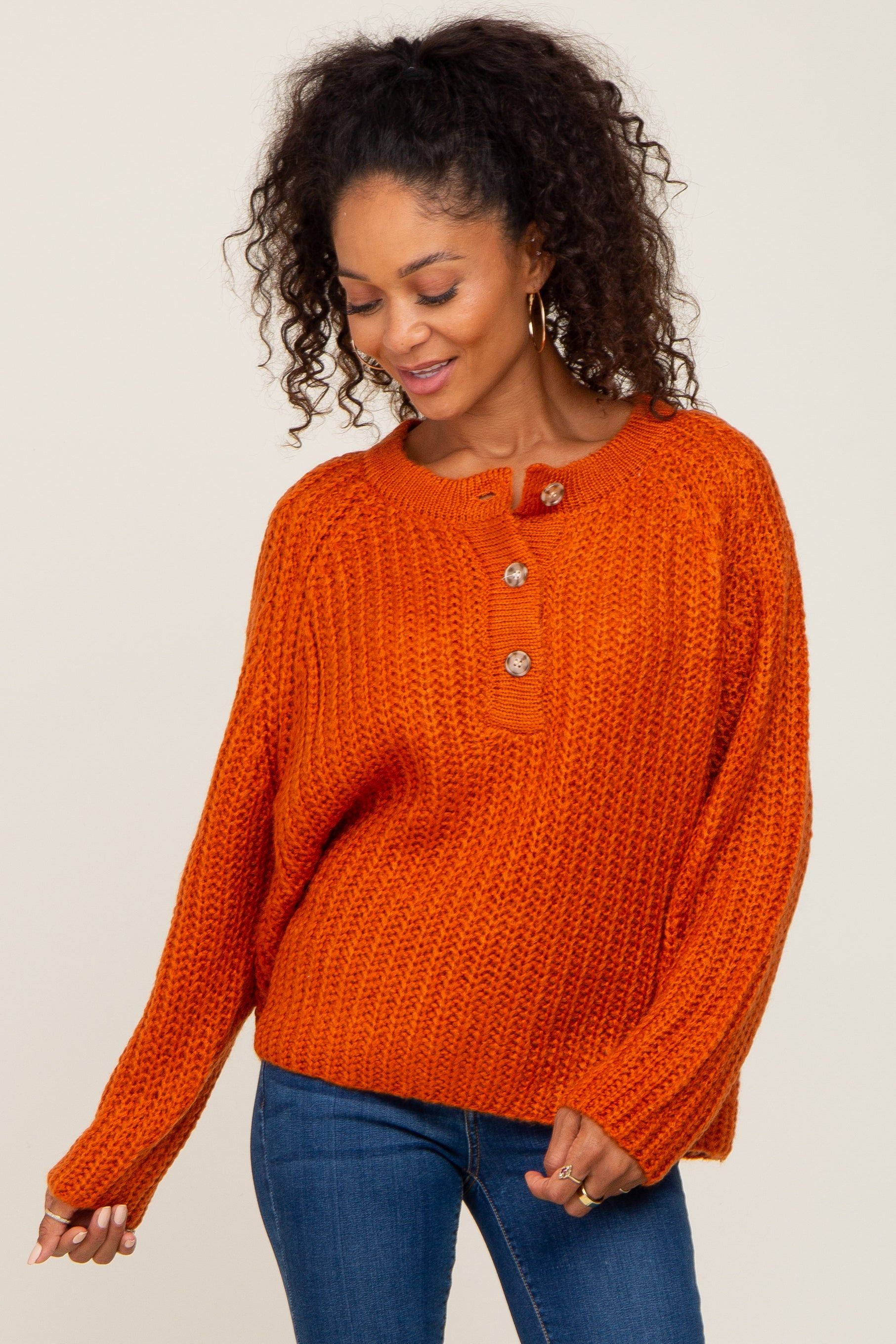 Rust Open Knit Button Front Sweater sold by Pinkblush product image thumbnail 4