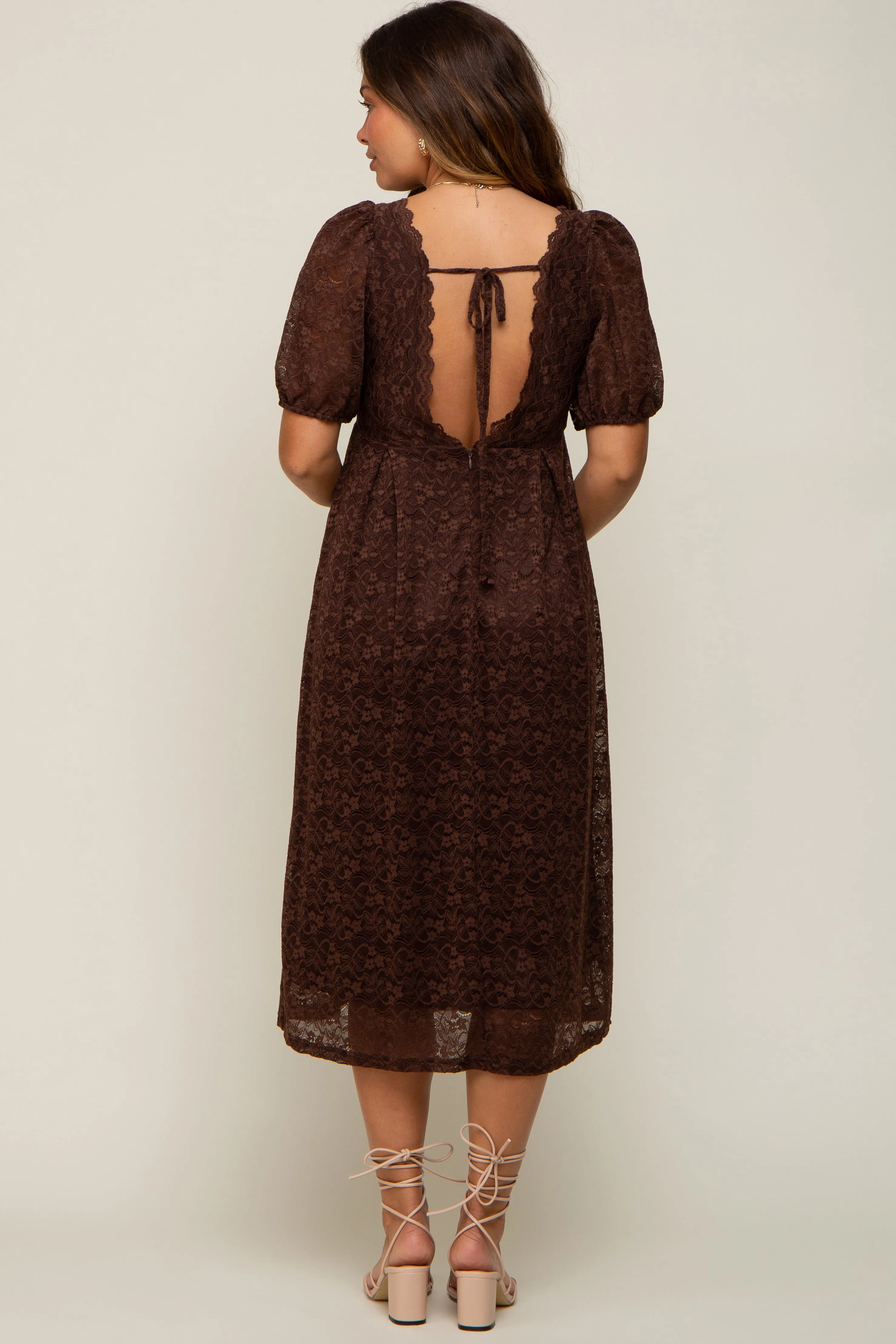 Brown Lace Cutout Maternity Midi Dress sold by Pinkblush product image thumbnail 5