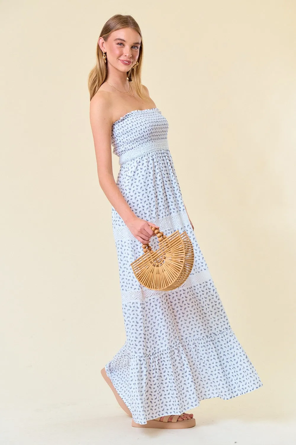 Off White Embroidered Trim Smocked Tube Maxi Dress sold by Pinkblush product image thumbnail 2