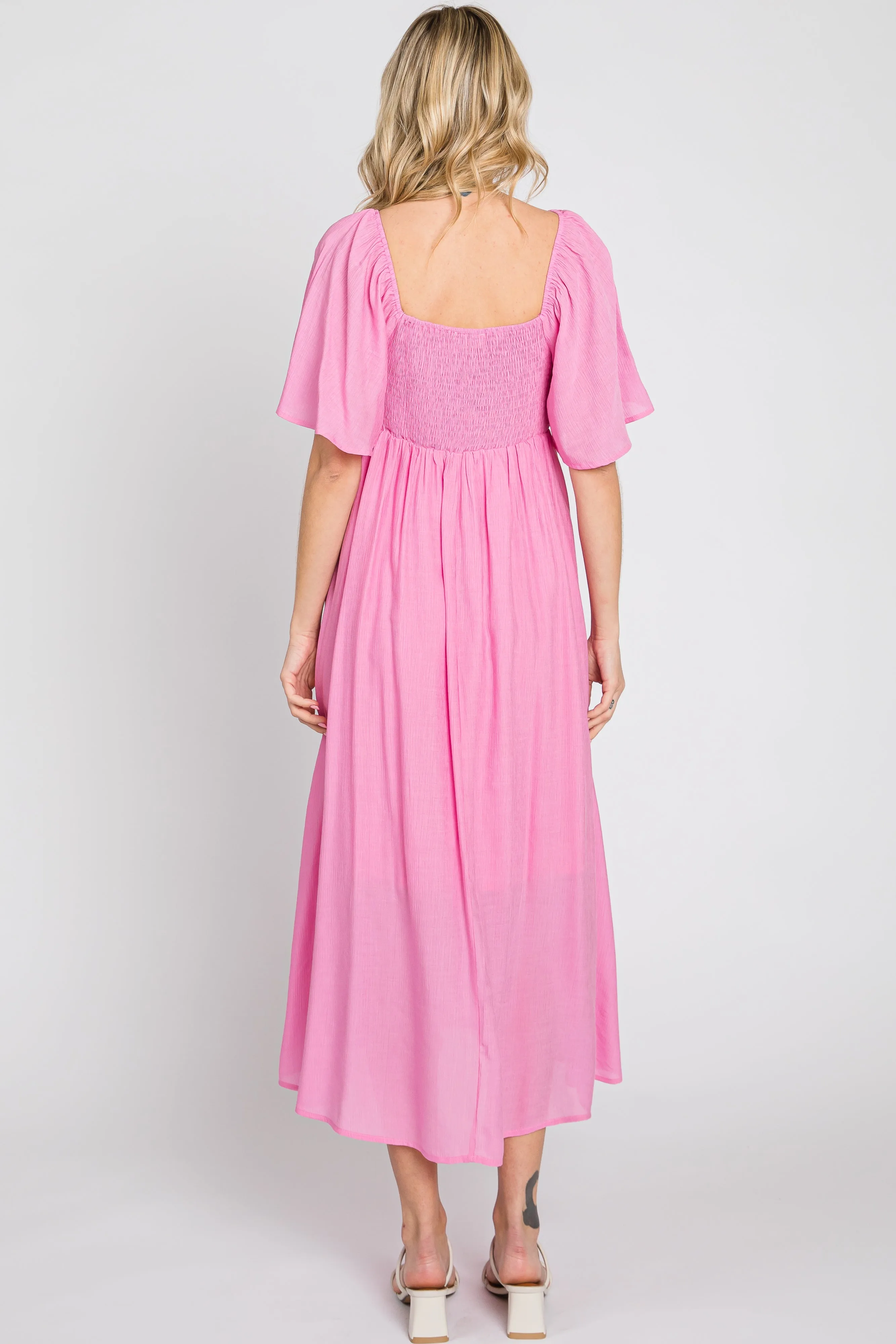 Pink Front Tie Ruffle Sleeve Midi Dress sold by Pinkblush product image thumbnail 4