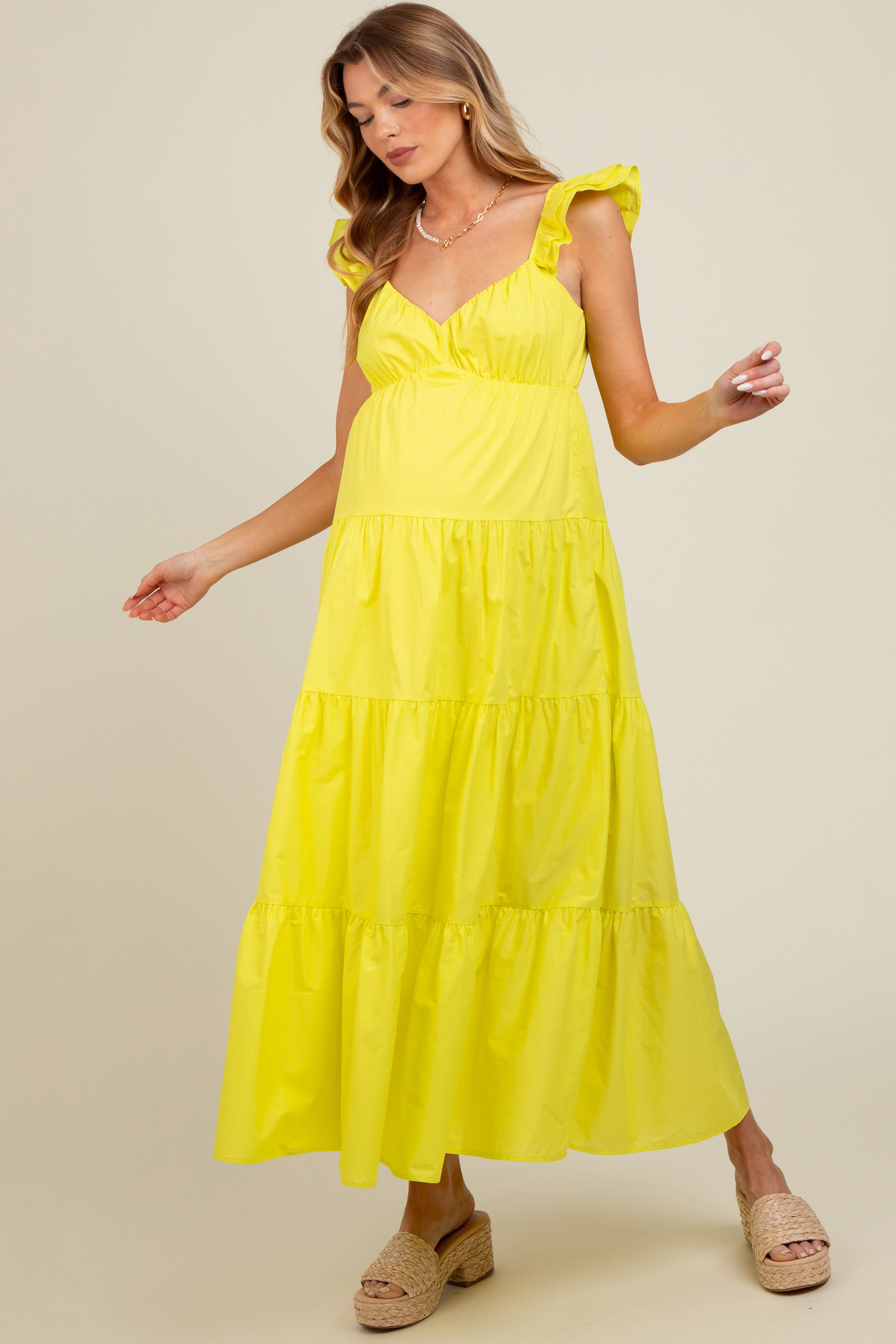 Lime Sleeveless Tiered Maternity Maxi Dress sold by Pinkblush product image thumbnail 2