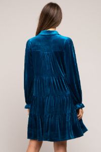 Teal Velvet Long Sleeve Tiered Collared Maternity Dress sold by Pinkblush