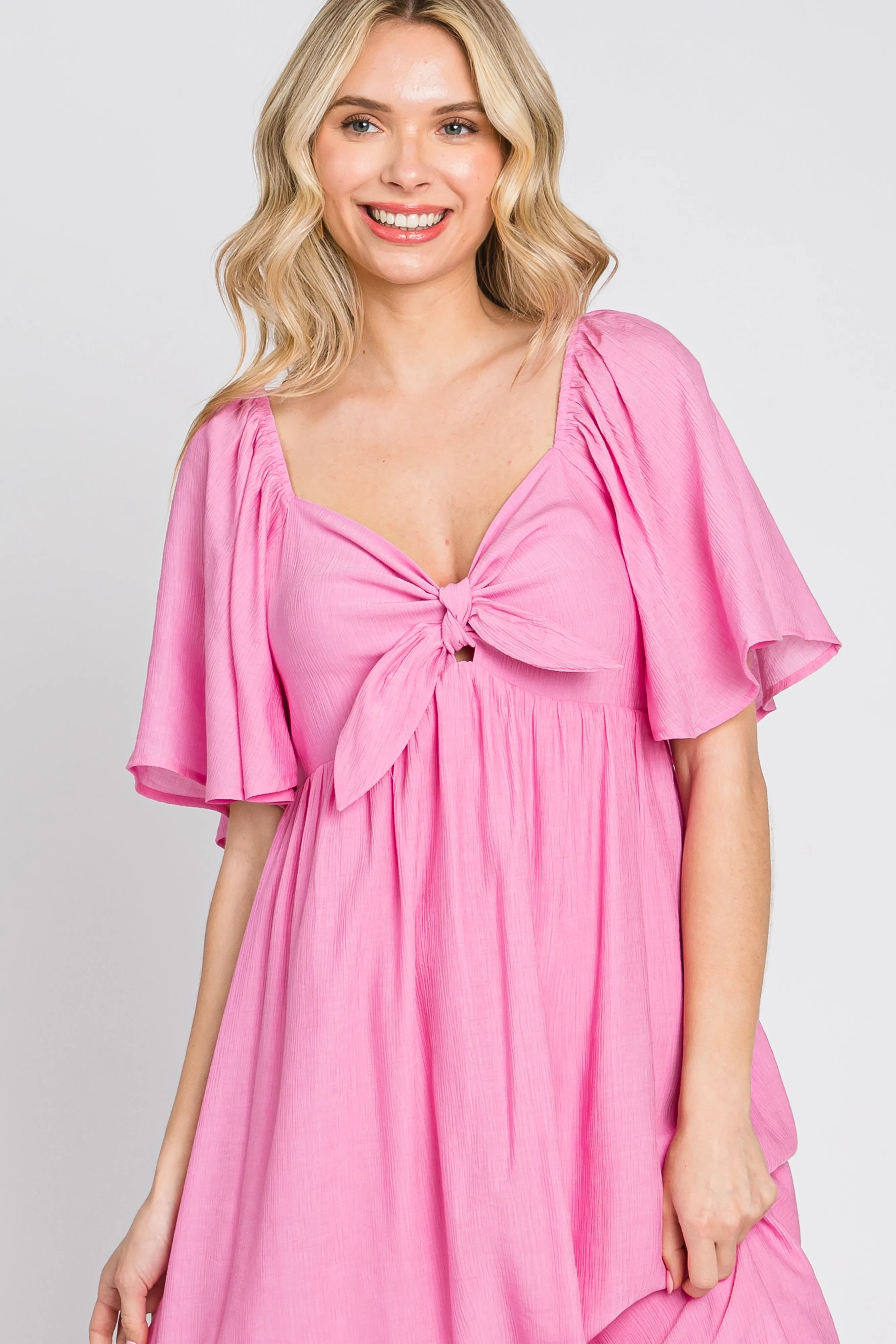 Pink Front Tie Ruffle Sleeve Midi Dress sold by Pinkblush product image thumbnail 5