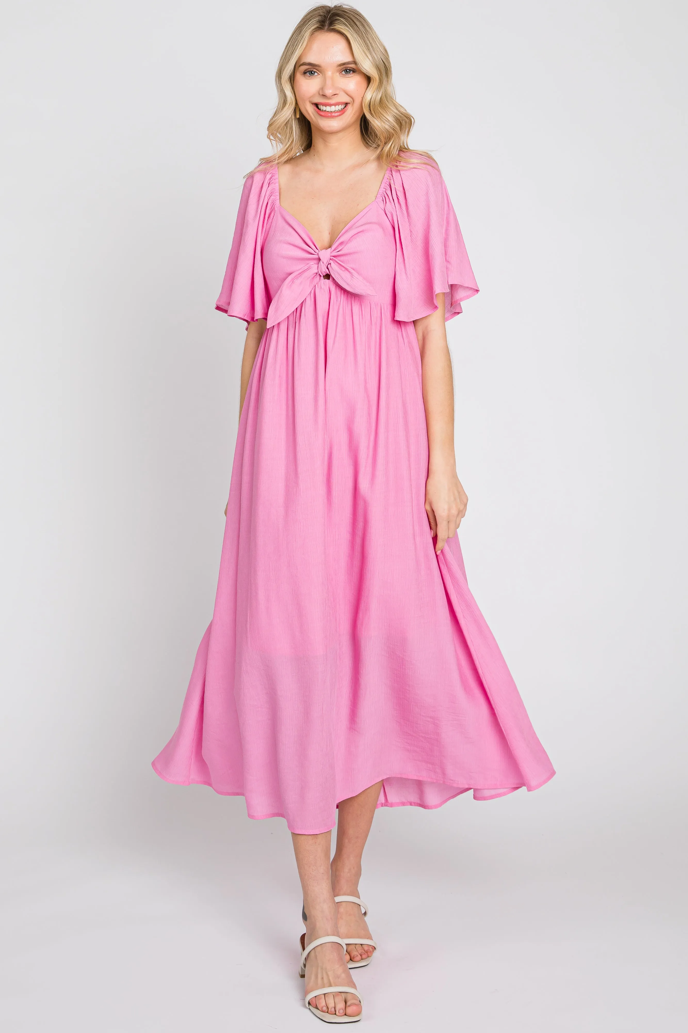 Pink Front Tie Ruffle Sleeve Midi Dress sold by Pinkblush product image thumbnail 2