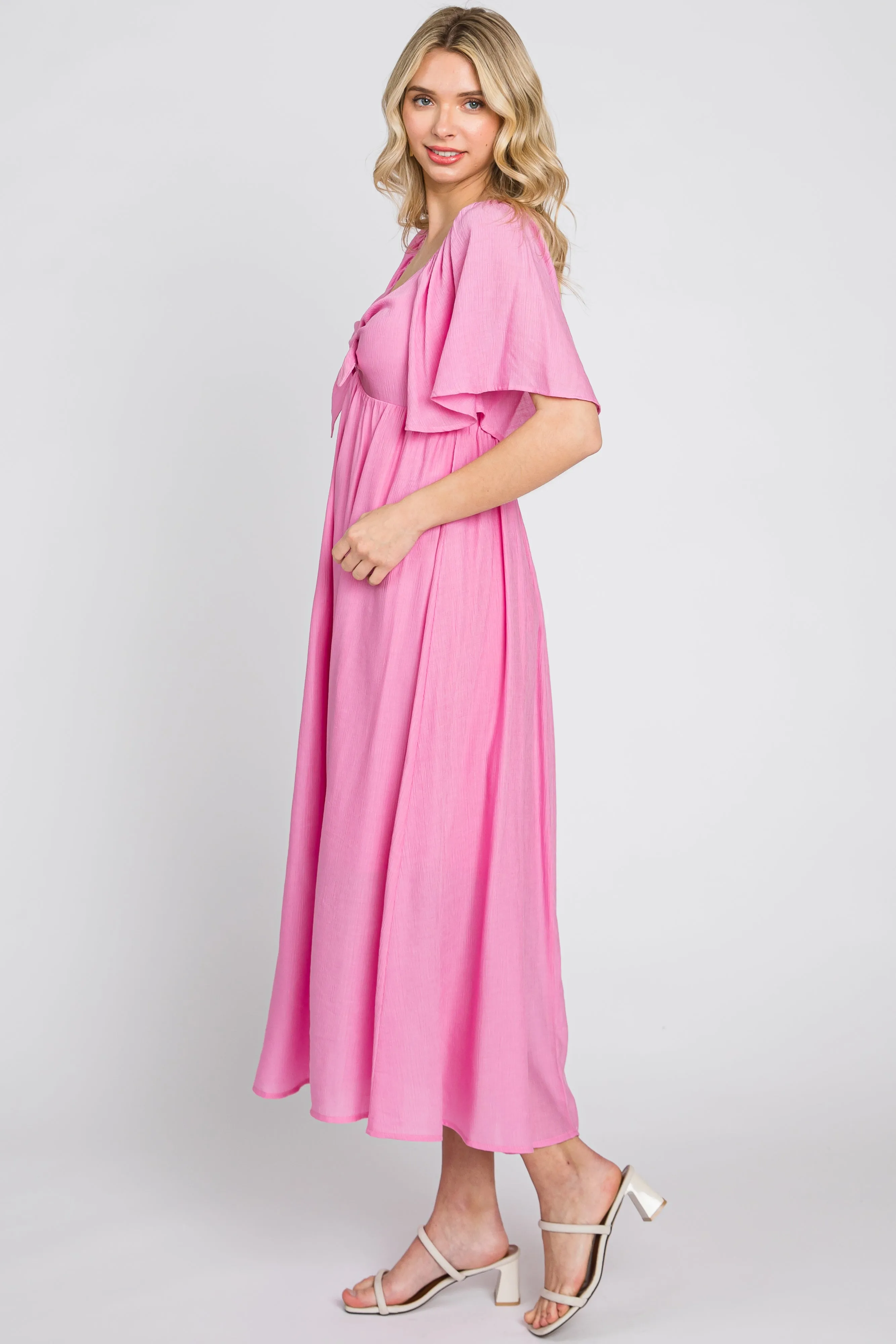 Pink Front Tie Ruffle Sleeve Midi Dress sold by Pinkblush product image thumbnail 3