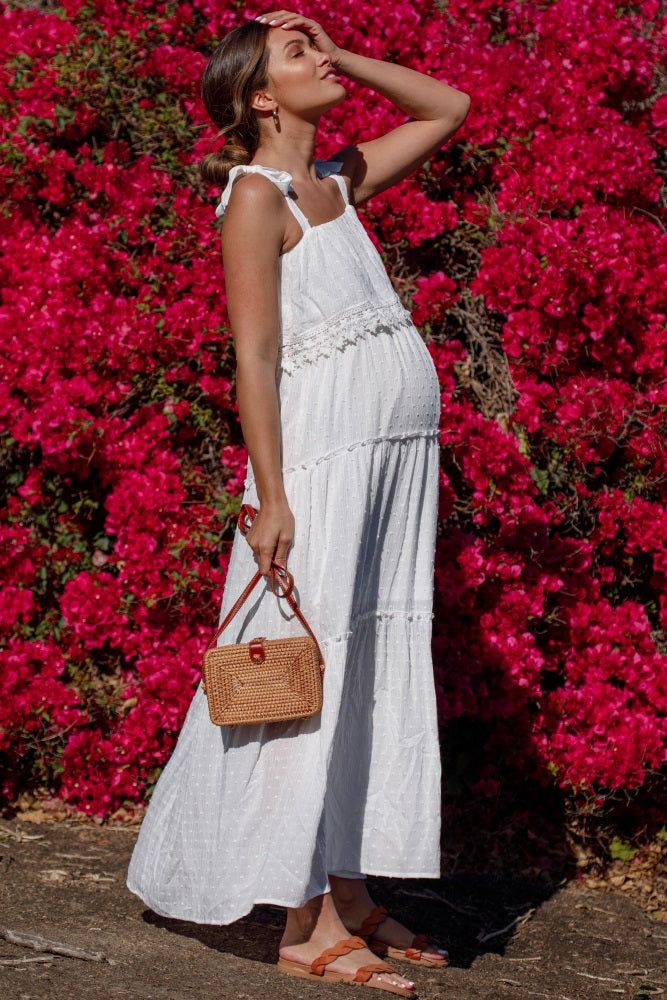 White Swiss Dot Tiered Maternity Maxi Dress sold by Pinkblush product image thumbnail 2