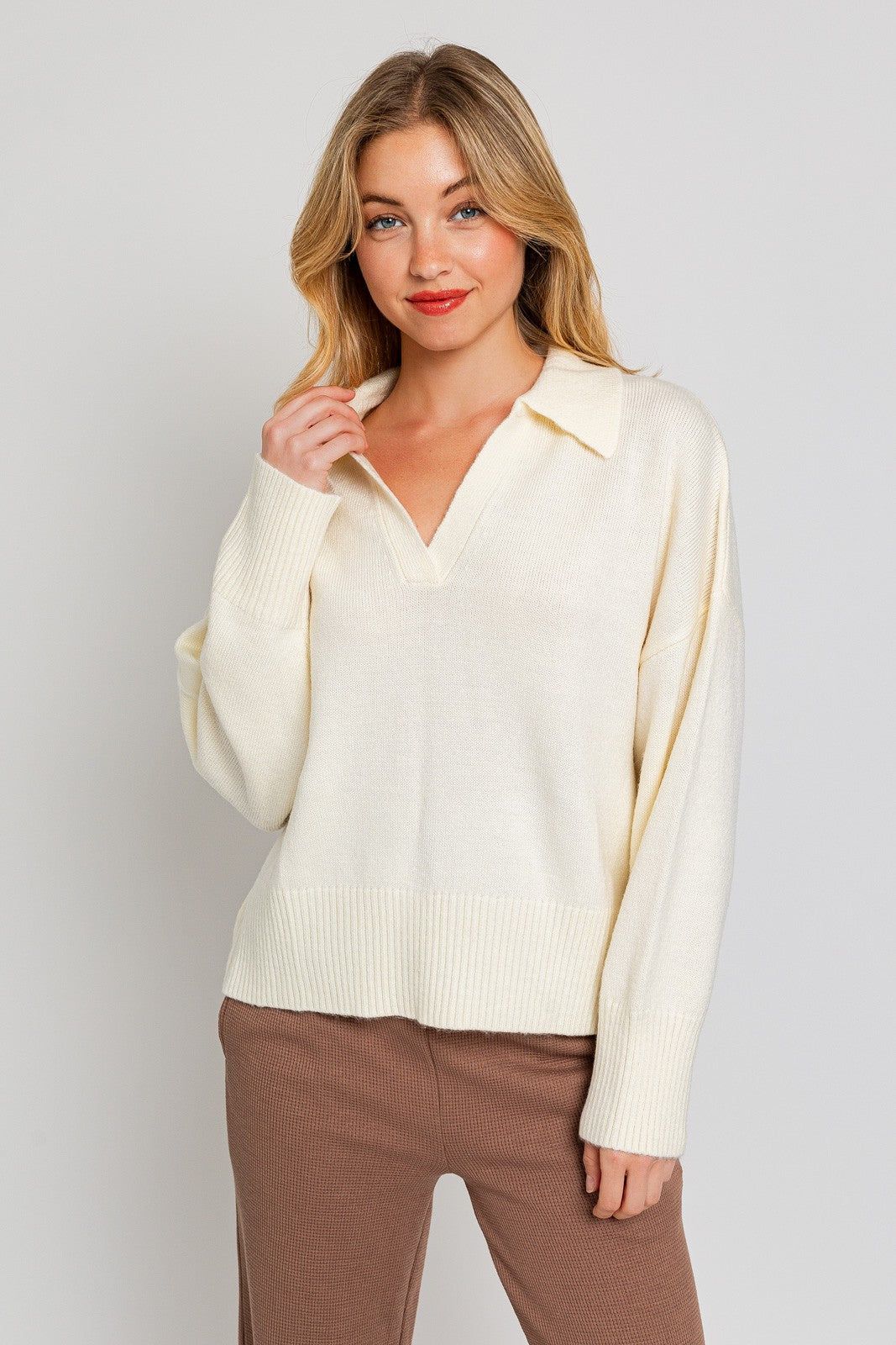 White Collared Boxy Sweater Top sold by Pinkblush