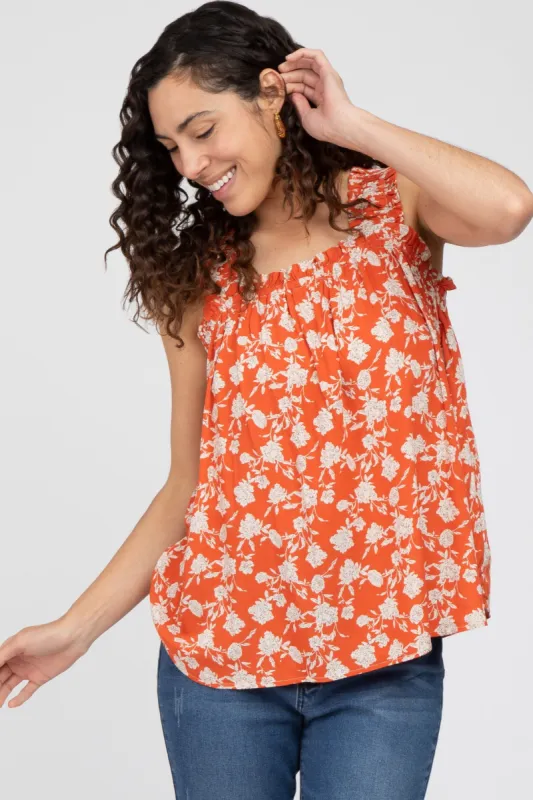 Orange Floral Ruffle Strap Top sold by Pinkblush