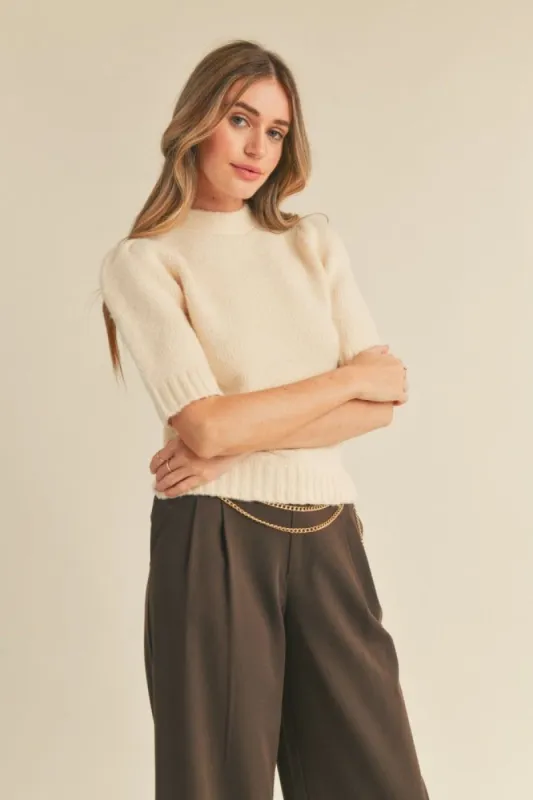 Ivory Mock Neck Tie-Back Sweater sold by Pinkblush