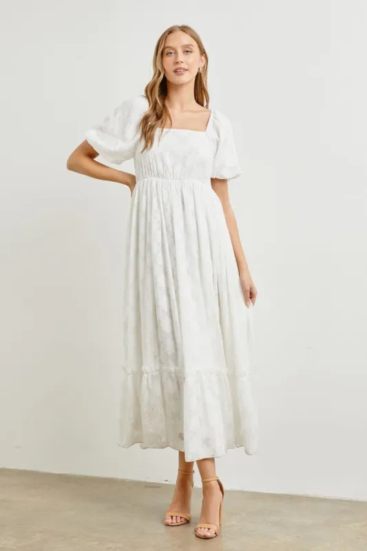 White Floral Chiffon Smocked Square Neck Maxi Dress sold by Pinkblush