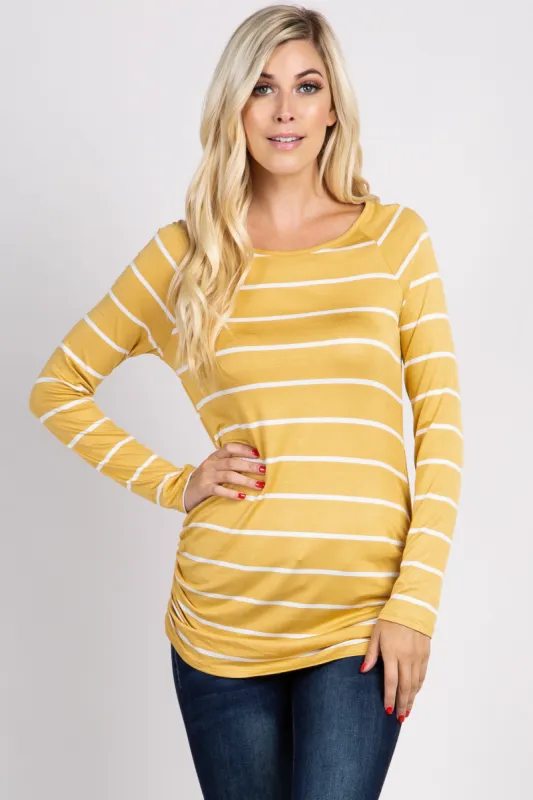 Mustard Striped Ruched Top sold by Pinkblush