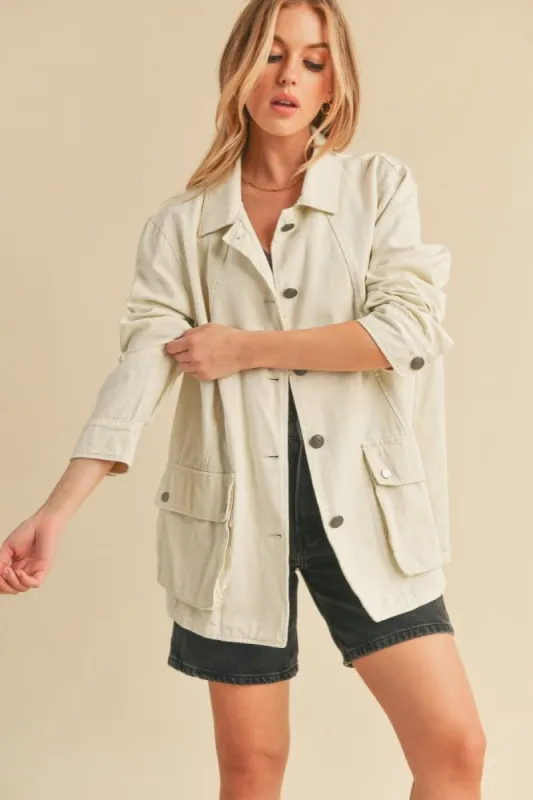 Ivory Front Pocket Collared Jacket sold by Pinkblush