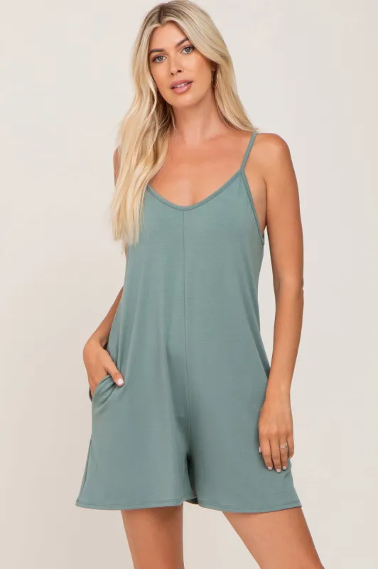 Sage V-Neck Basic Romper sold by Pinkblush