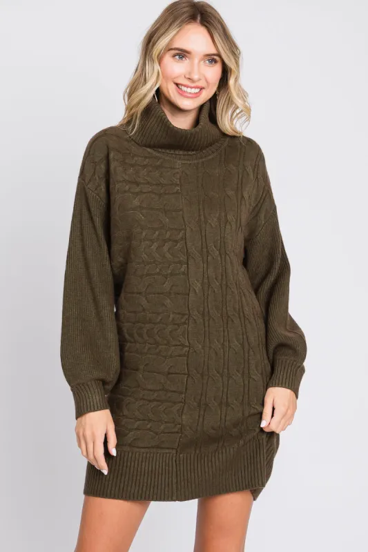 Olive Cable Knit Mini Sweater Dress sold by Pinkblush