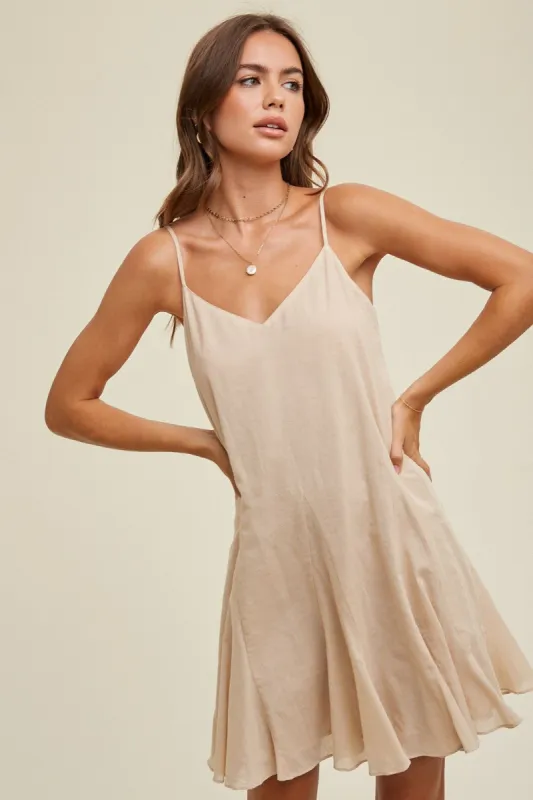 Taupe Flared Detail Mini Dress sold by Pinkblush
