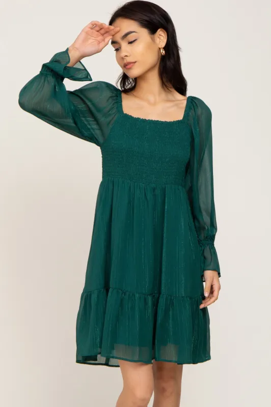 Forest Green Metallic Stripe Smocked Dress sold by Pinkblush