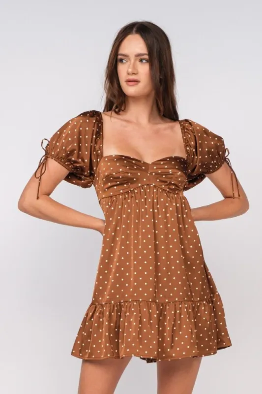 Brown Silky Polka Dot Dress sold by Pinkblush
