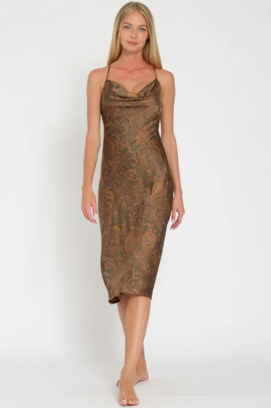 Brown Thin Adjustable Strap Slip Midi Dress sold by Pinkblush