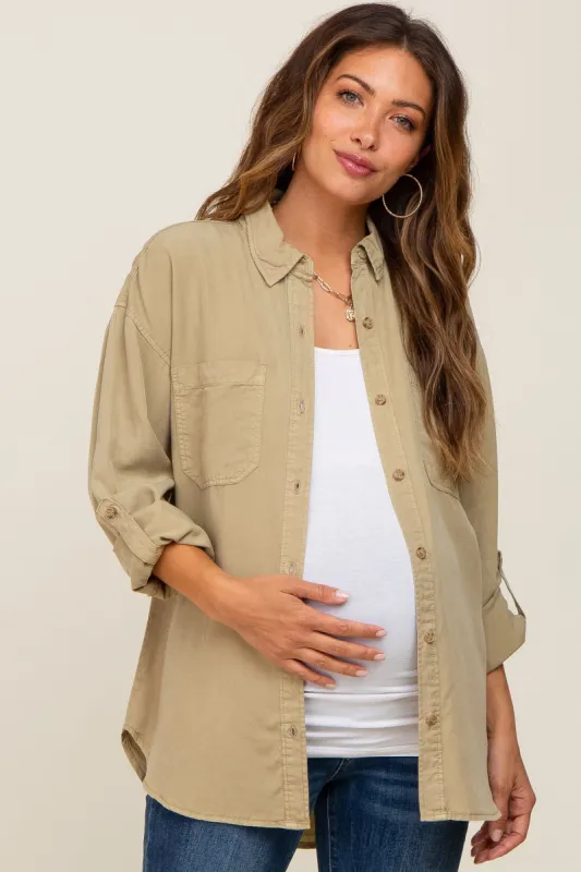 Olive Button Down Maternity Top sold by Pinkblush