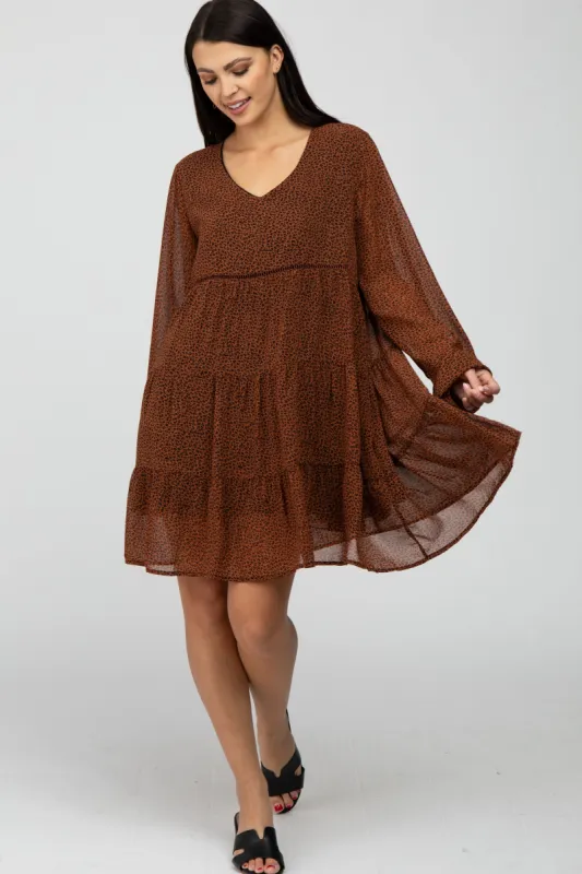 Camel Leopard Print Tiered Dress sold by Pinkblush