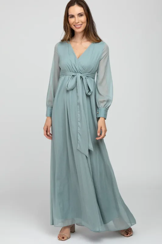 Mint Green Metallic Chiffon Maxi Dress sold by Pinkblush