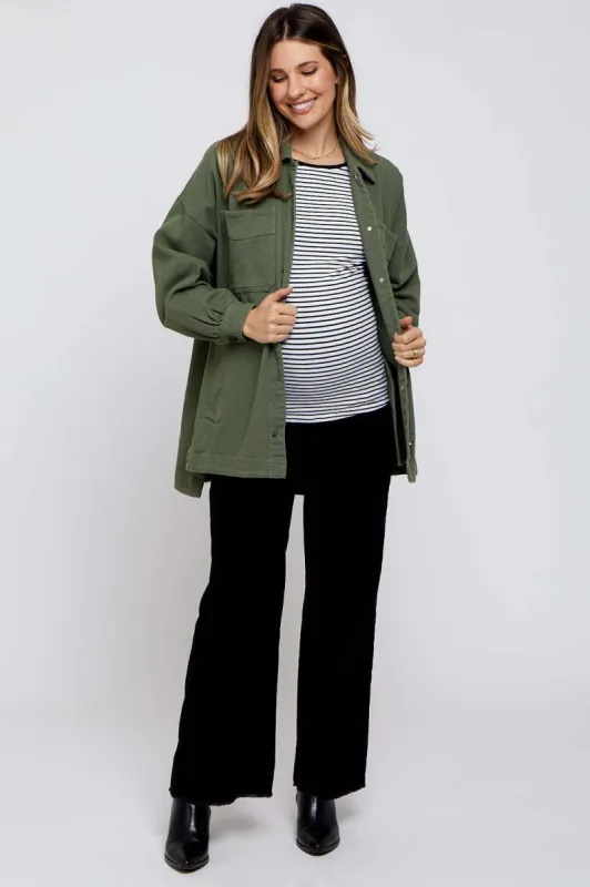 Olive Denim Button Down Button Down Maternity Jacket sold by Pinkblush