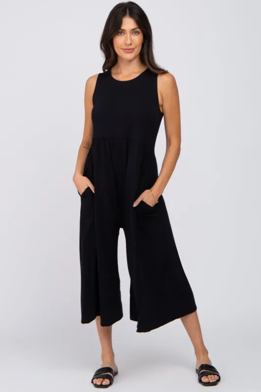 Black Wide Leg Crop Jumpsuit made by Pinkblush