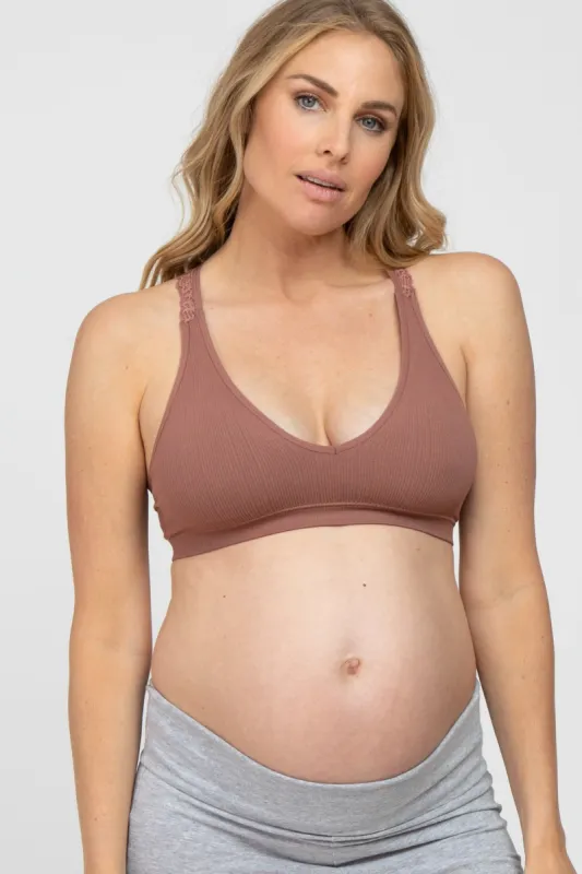 Mauve Lace Racerback Maternity Bralette sold by Pinkblush