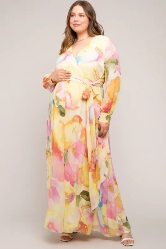 Pink Floral Chiffon Maternity Plus Maxi Dress sold by Pinkblush